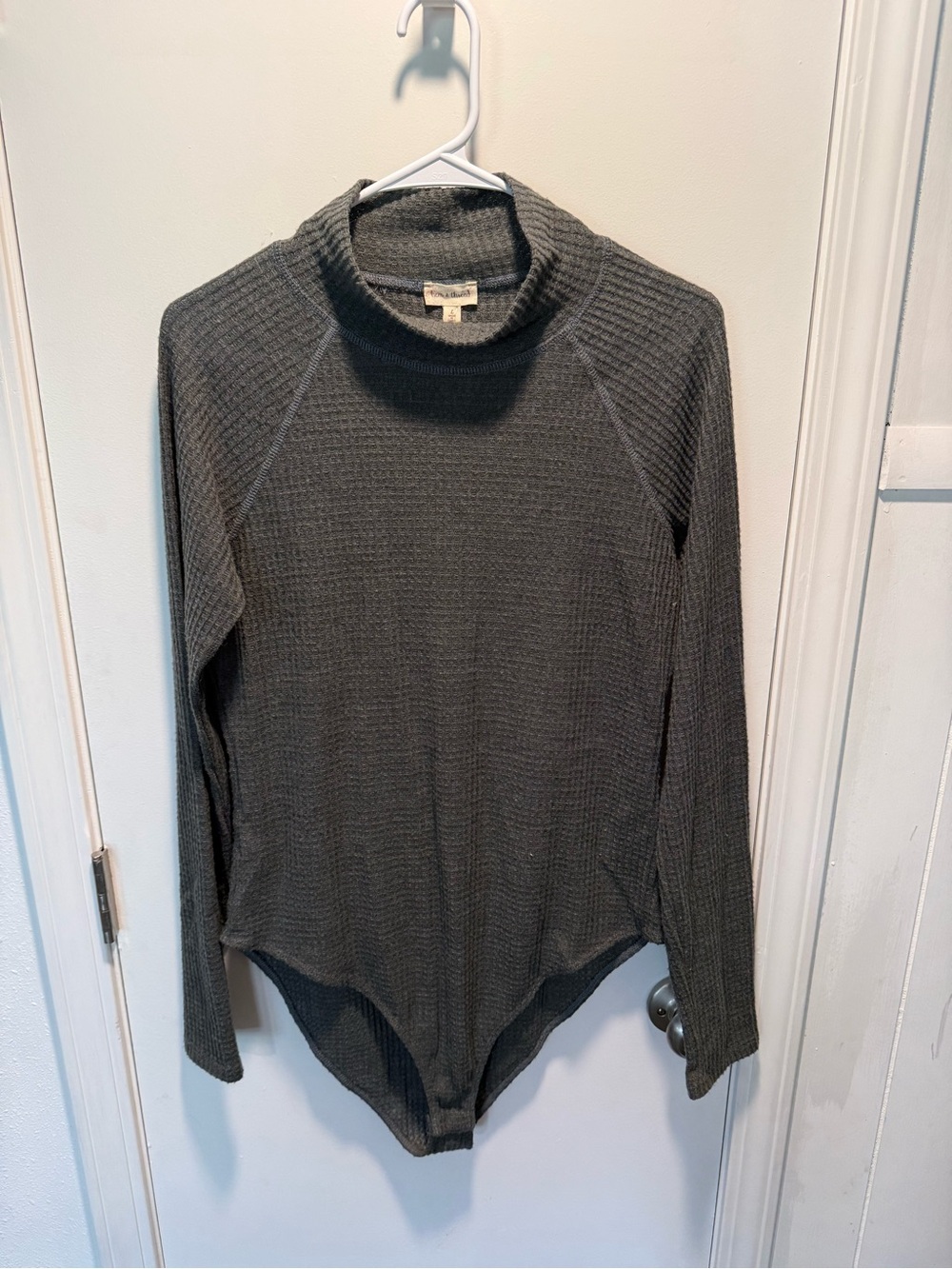 Hem & Thread Charcoal Waffle Knit Mock Neck Bodysuit